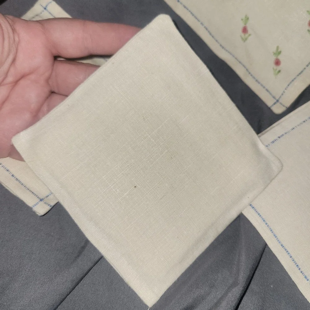 Vintage Linen Hand Embroidered Cross Stitch Coasters Tea